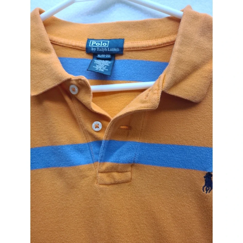 Polo By Ralph Lauren Boys XL 18 20 Polo Style Shirt‎ Orange Blue Stripe